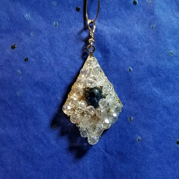 #0176 Sapphire & Crystal Earrings - Picture 1 of 2