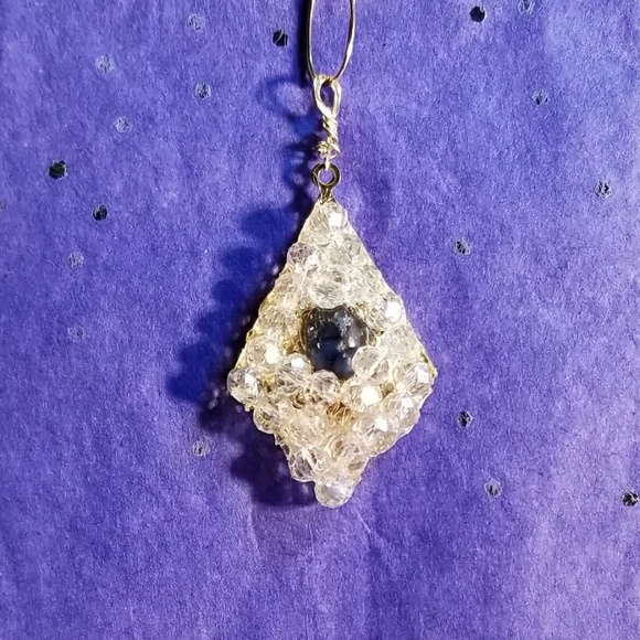 #0176 Sapphire & Crystal Earrings - Picture 2 of 2