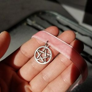 Pink velvet choker with pentagram charm