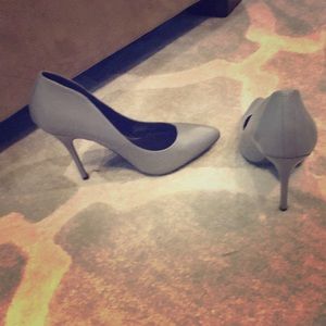 Grey/silver pumps.  Worn once