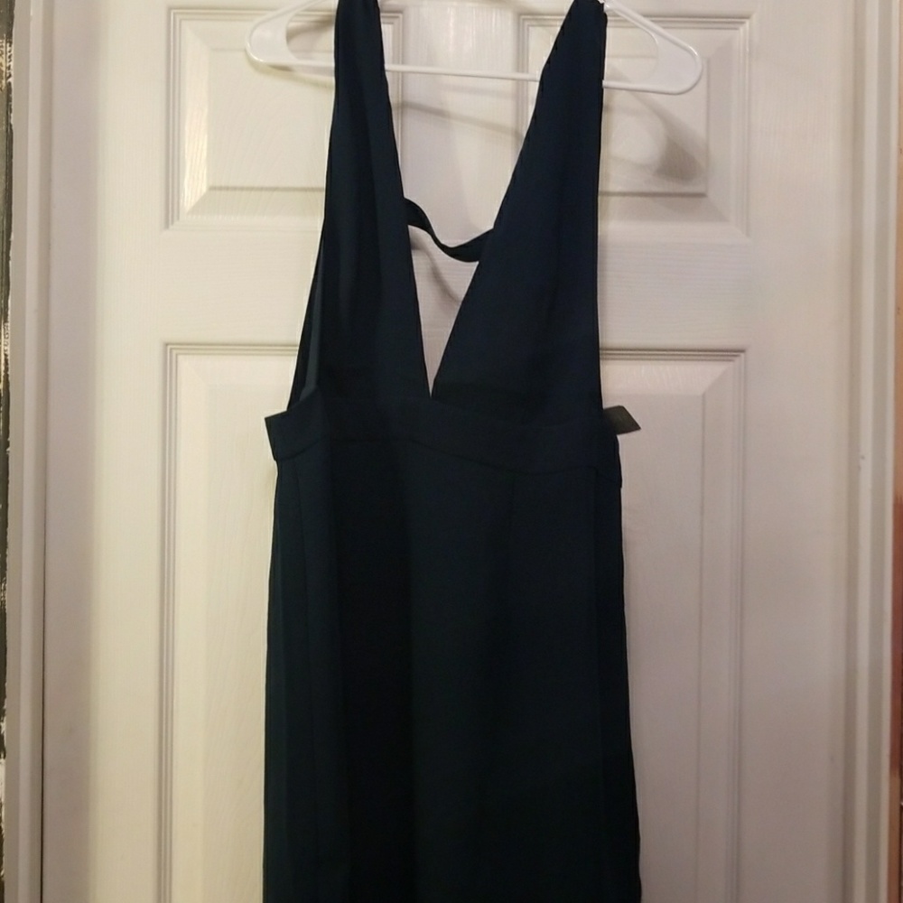 Hunter green deep plunge overall style dress