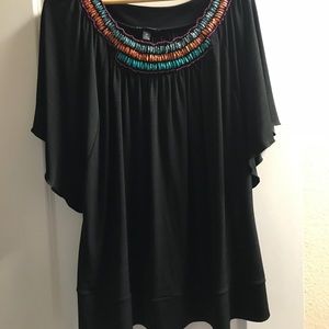 Black flowy top with embellished neckline
