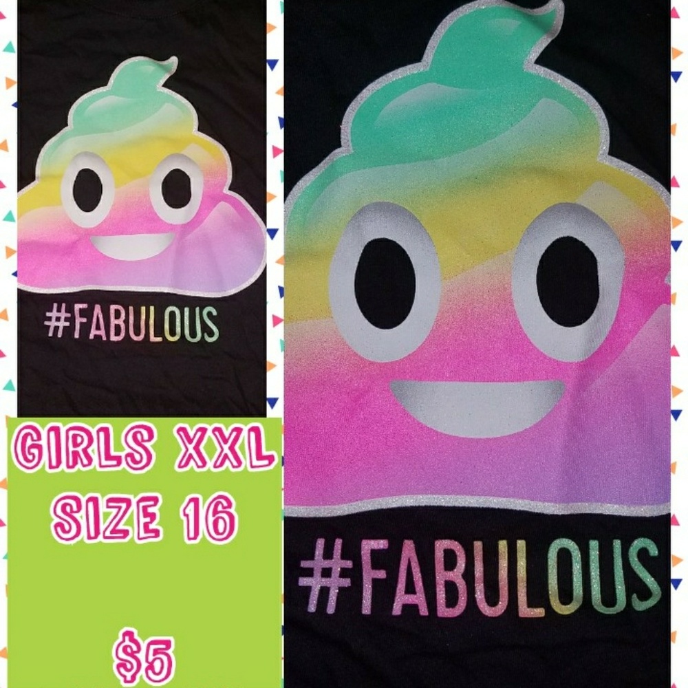 Girl's XXL 16 #FABULOUS Poop Emoji Black tee