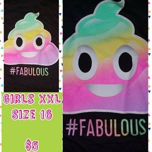 Girl's XXL 16 #FABULOUS Poop Emoji Black tee