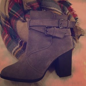 Gray Faux Suede Buckle Booties NWOT