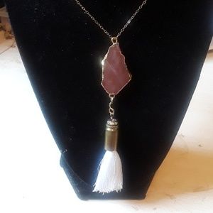 NWT Gold plated stone with bullet tassle Necklace