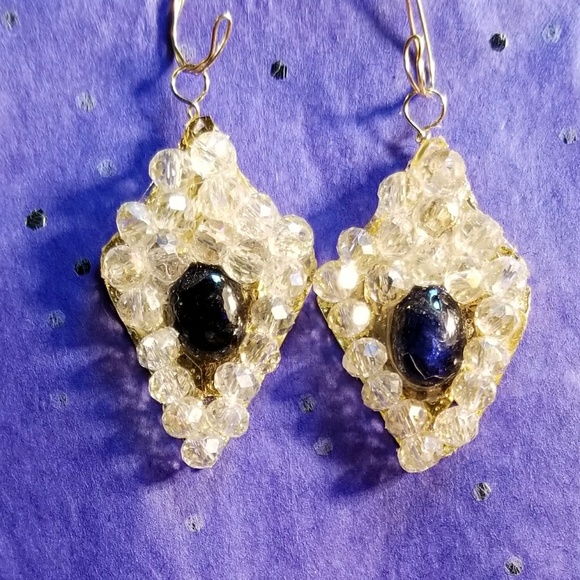 #0177 Sapphire and Swarovski Crystal Earrings - Picture 2 of 2