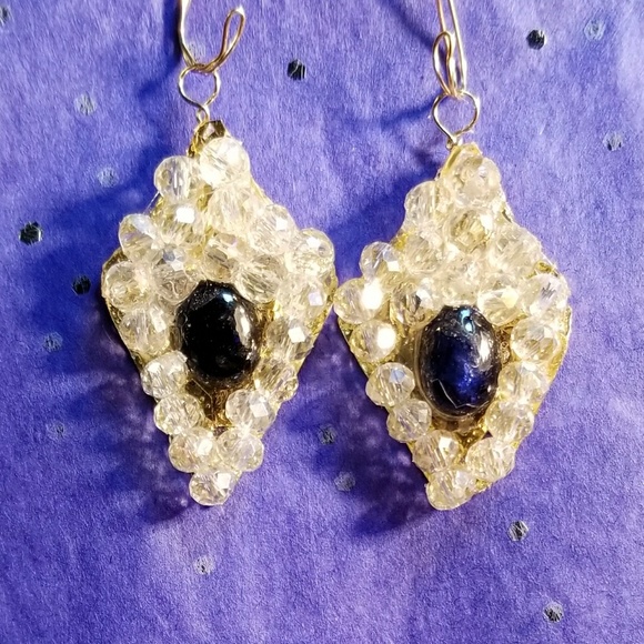 #0177 Sapphire and Swarovski Crystal Earrings - Picture 1 of 2