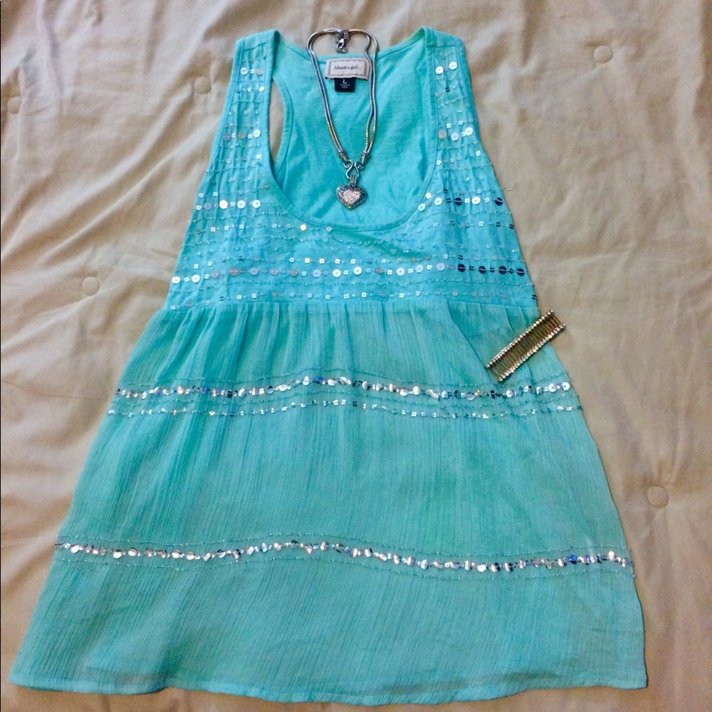 Light Blue Sequined Tank Top