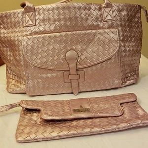 Sondra Roberts Metallic Pink Tote w/Clutch