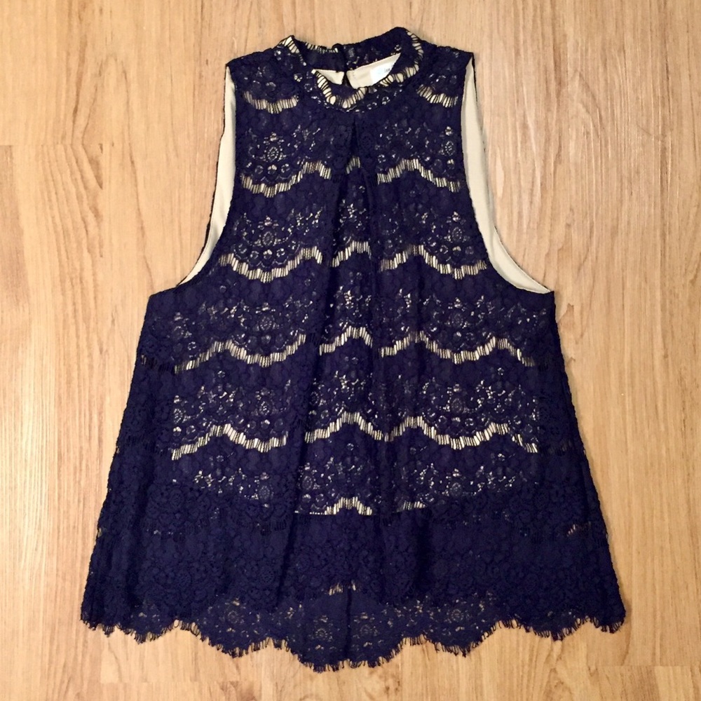 Navy Blue Lace Top