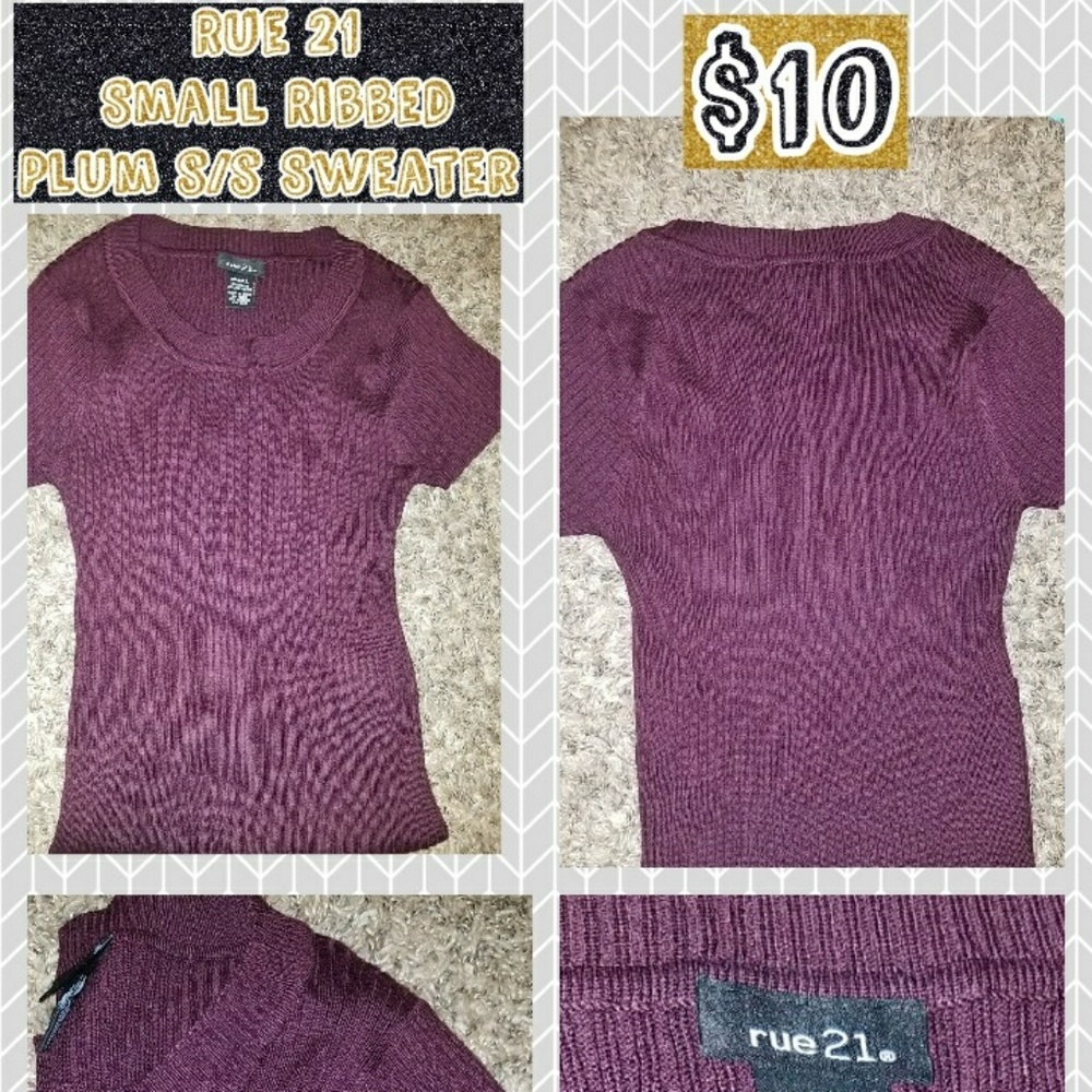 NWOT Jrs Small Plum Colored Rib knit s/s Sweater