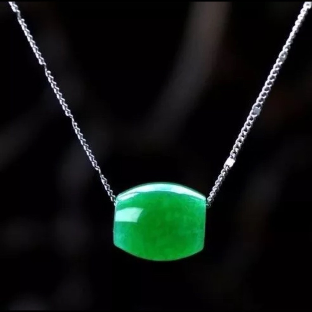 Jade Barrel “Nephrite” Pendant with Chain
