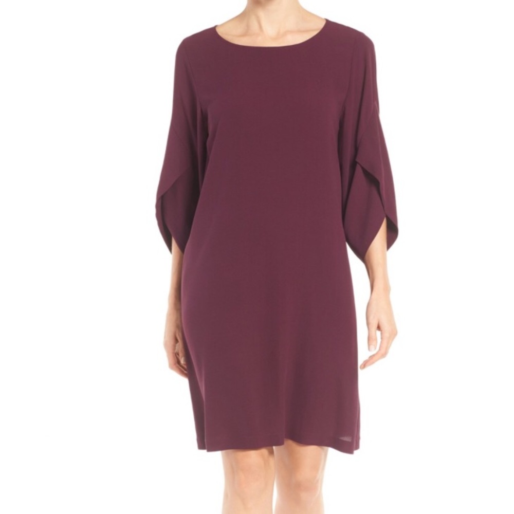 Eileen Fisher Tulip Sleeve Silk Crepe Shift Dress