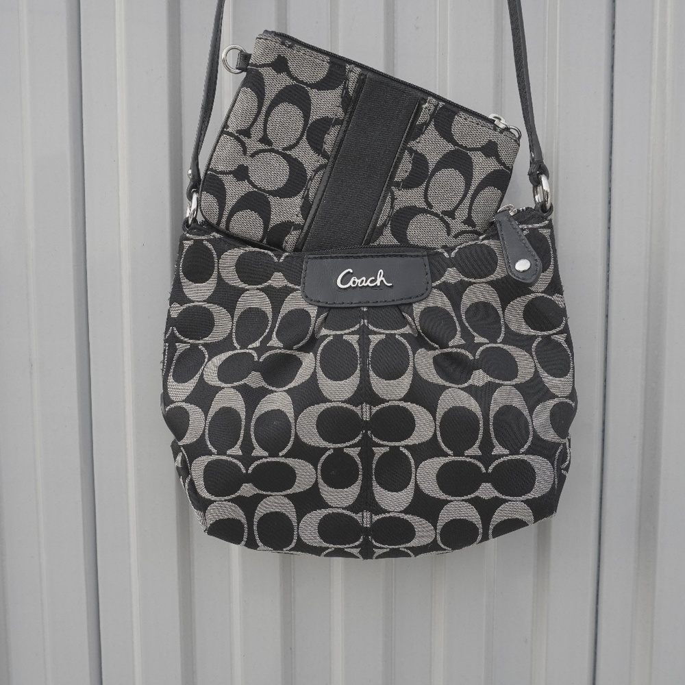 Coach Signature Crossbody & Striped Wristlet