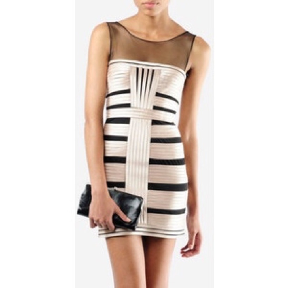 BCBG Mesh Satin Bandage Dress