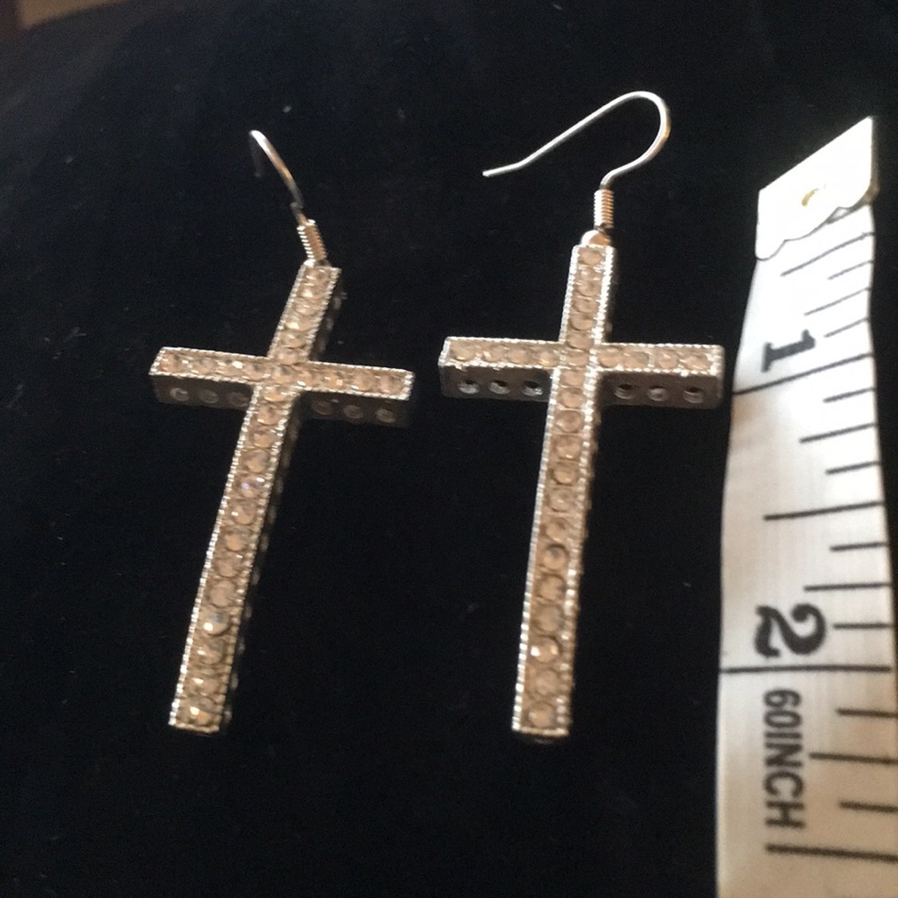 Cute Cross Rhinestone Earrings - Picture 2 of 3