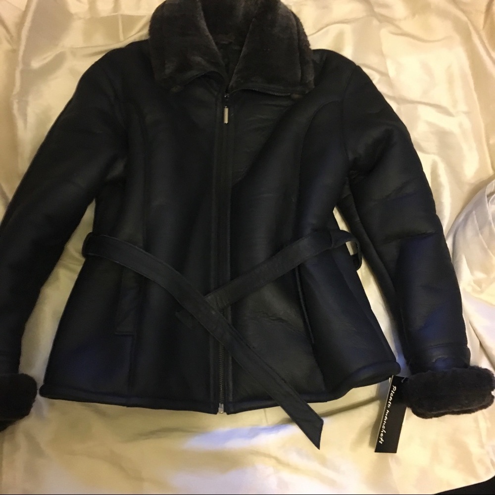 Picasso Manchetti Black Gray Leather Short Jacket