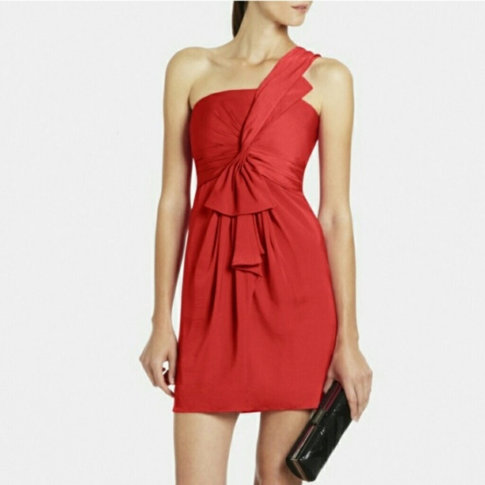 BCBGMaxazria one shoulder Red Cocktail Dress