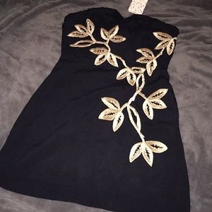 NEW Strapless Free People Black & Gold Dress