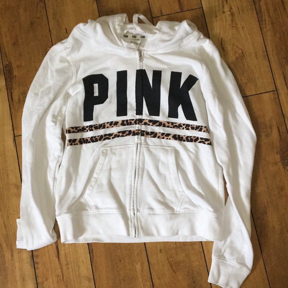 PINK ZIP HOODIE WHITE LARGE