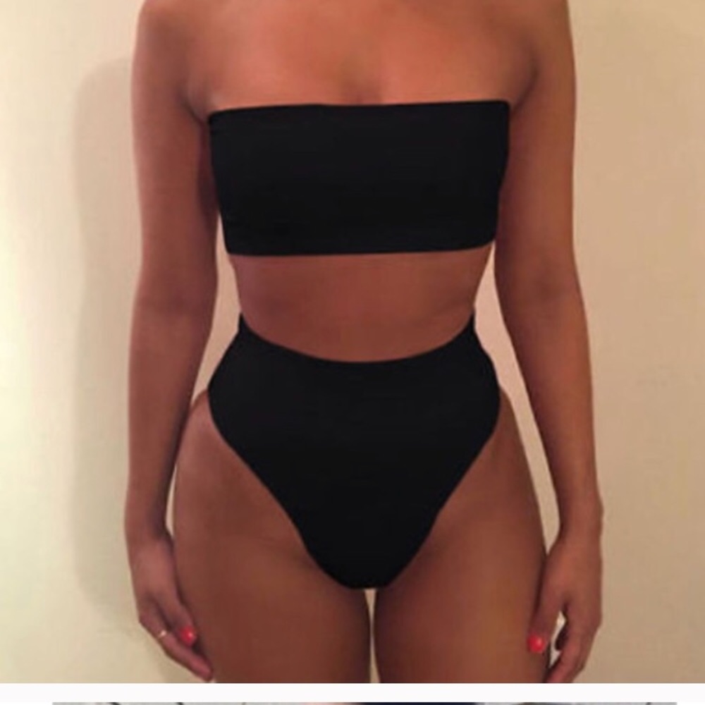 ‘Logan’ clean girl high waist bandeau black bikini - Picture 4 of 6