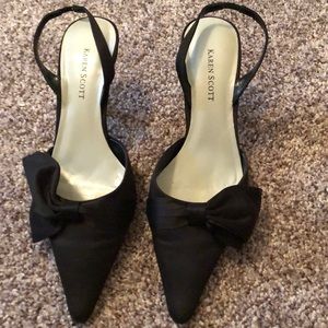 Black satin kitten heels