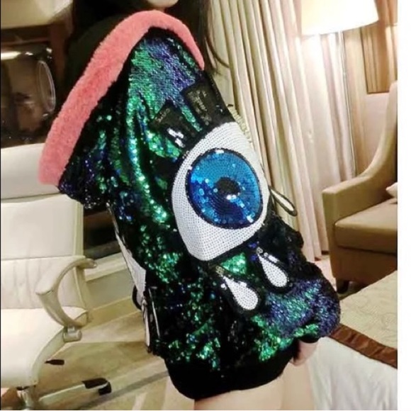 Jackets & Coats Offer Sequin Evil Eye Jacket Rave Festival Top Poshmark