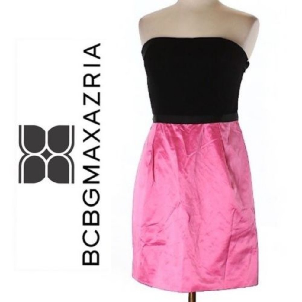 BCBGMAXAZRIA BLACK AND PINK STRAPLESS MINI DRESS S