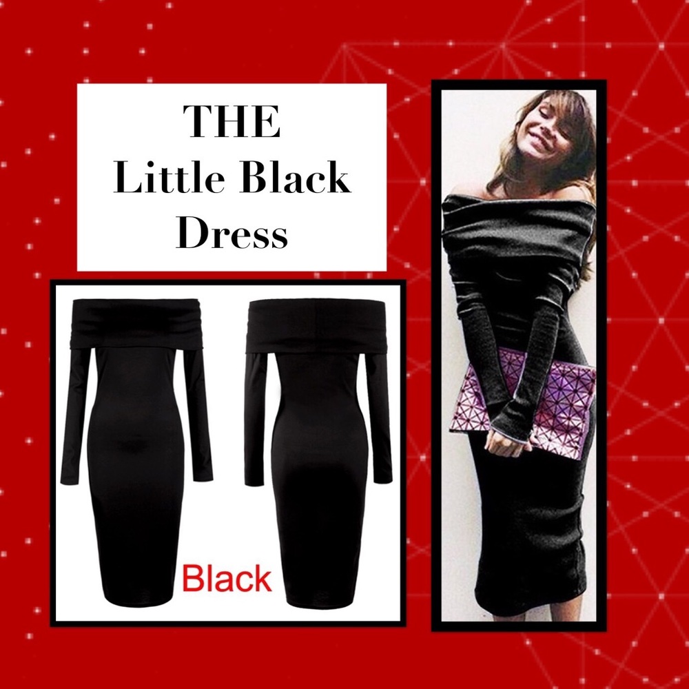 Off the Shoulder Black Long Sleeve Dress