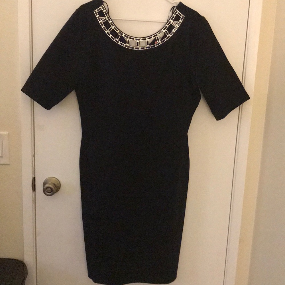 New! Black bodycon dress with jeweled neckline