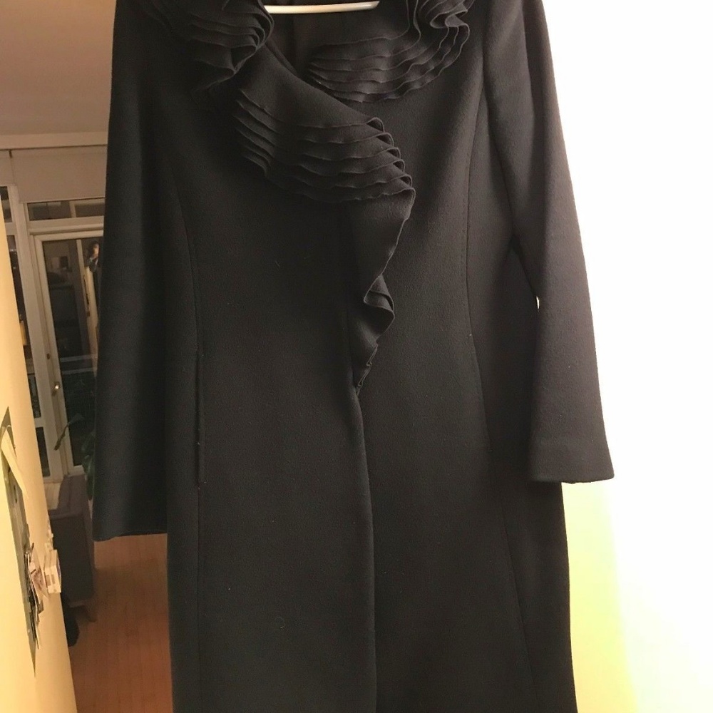 Elie Tahari Black Wool Ruffle Winter Coat