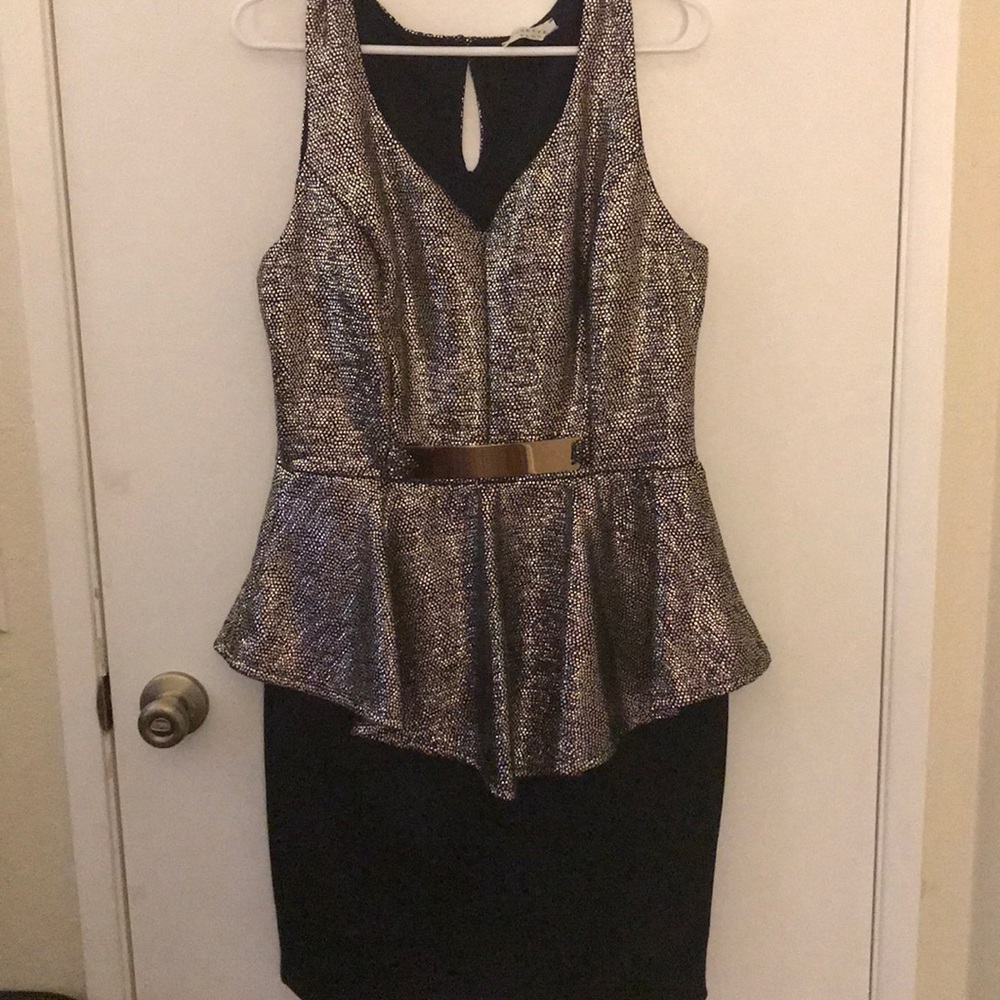 Peplum black and gold dress