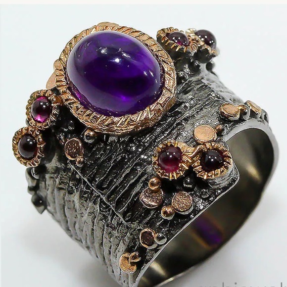 Artisan Crafted Jewelry - Unique Sterling Amethyst and Rubilite Ring
