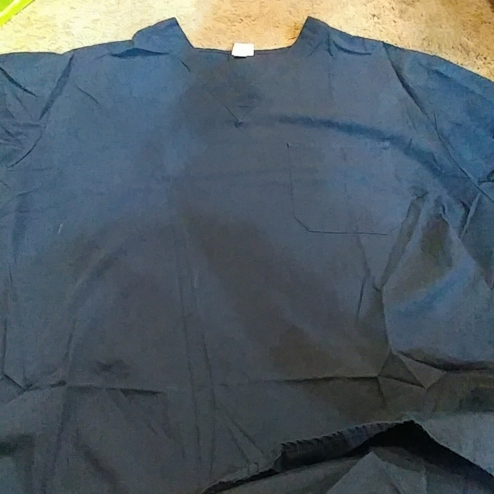 Blue scrub top.