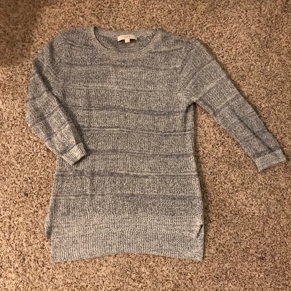 Loft White and Blue Cable Knit Sweater