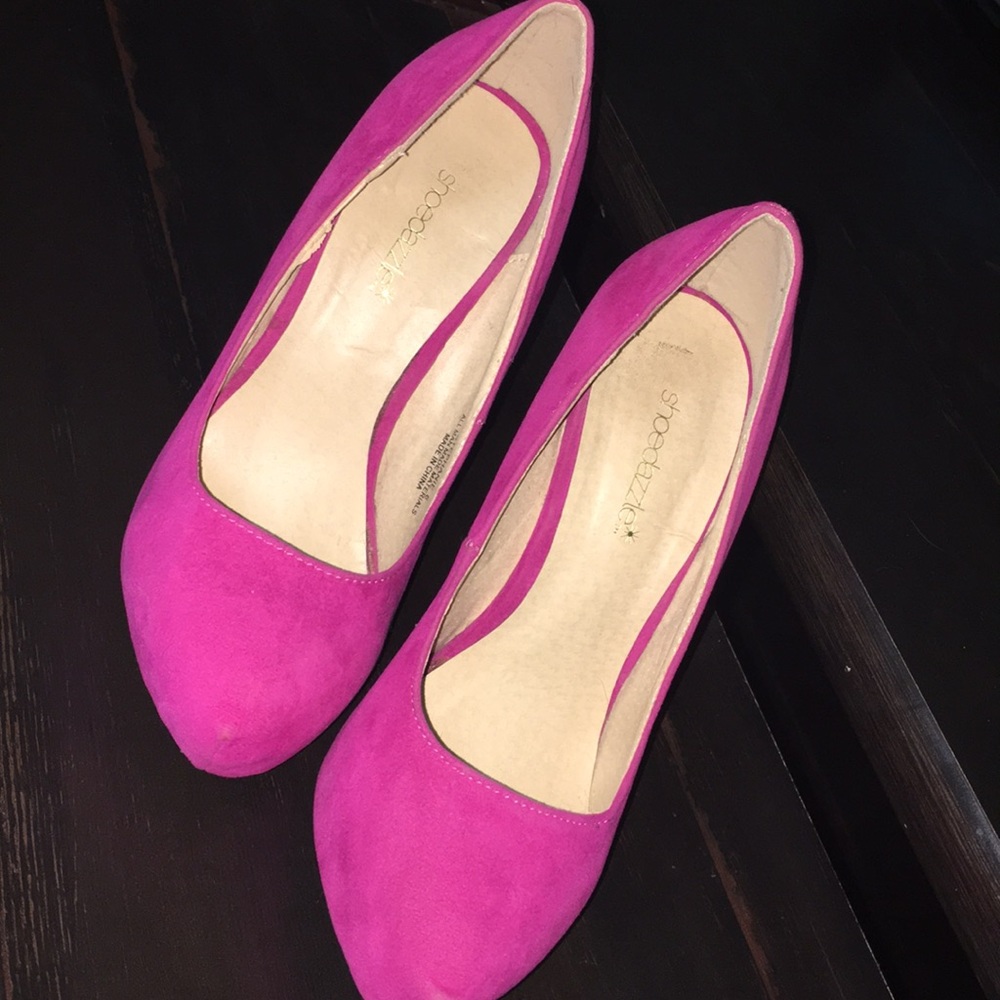 Pink velvet heels