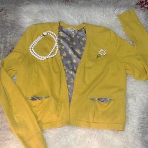 Anthropologie HWR Monogram Yellow Cardigan