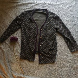 Long Plaid Knit Cardigan