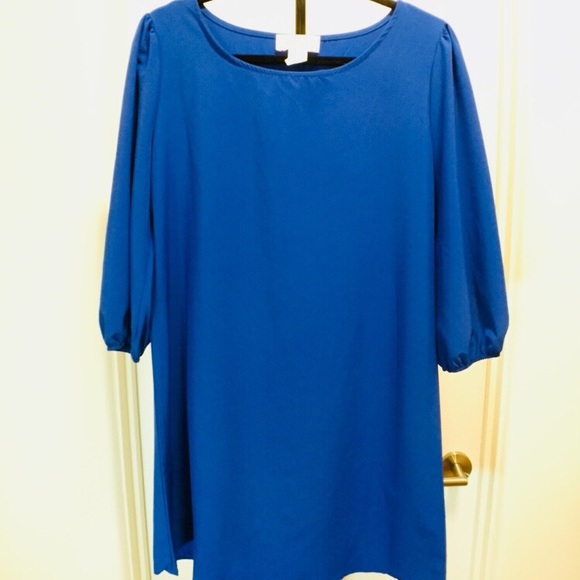 Blue three quarter sleeve tunic dress - Picture 1 of 3