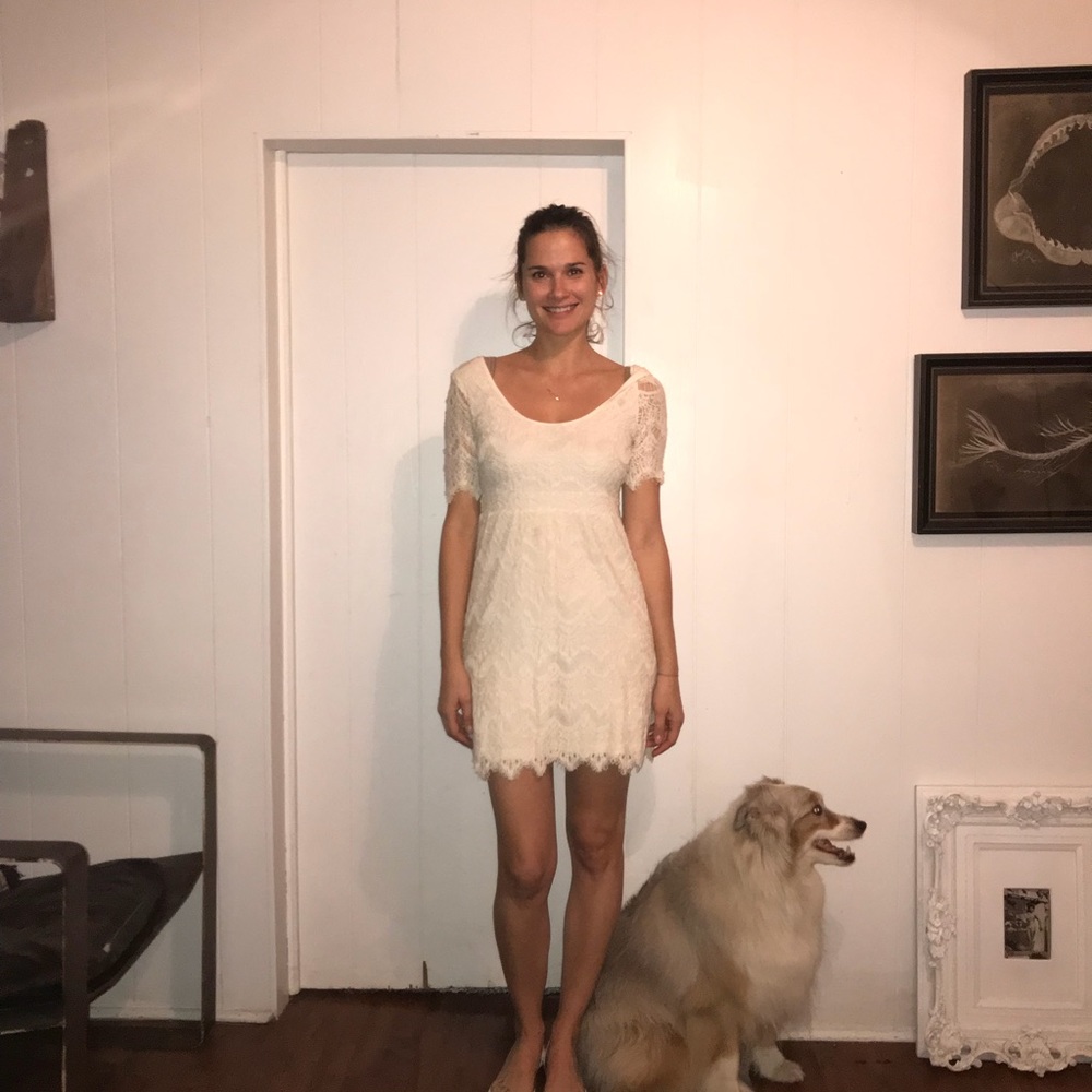 Sweet mid thigh length white lace dress