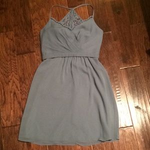 David's Bridal lace back chiffon dress steel blue