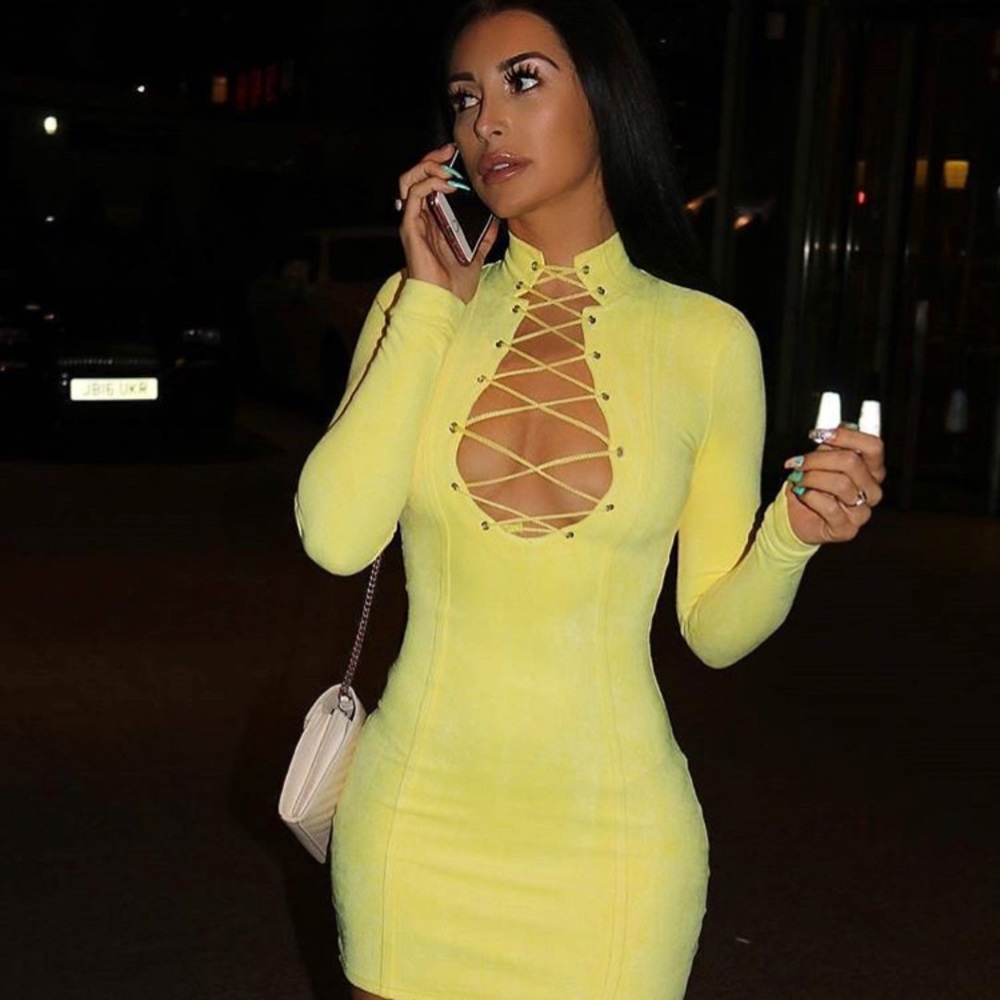 Yellow Lace Up Dress