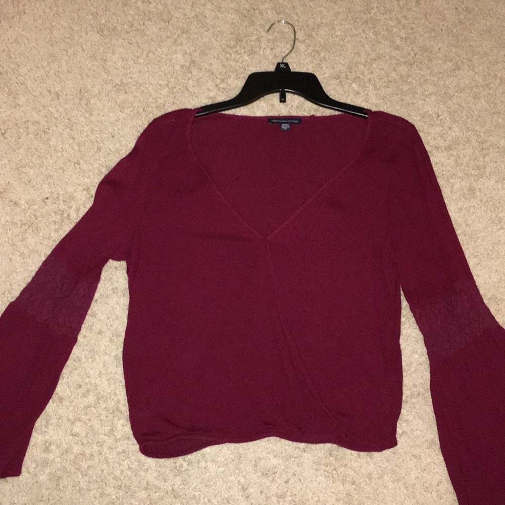 Deep purple v-neck boho long sleeve tunic