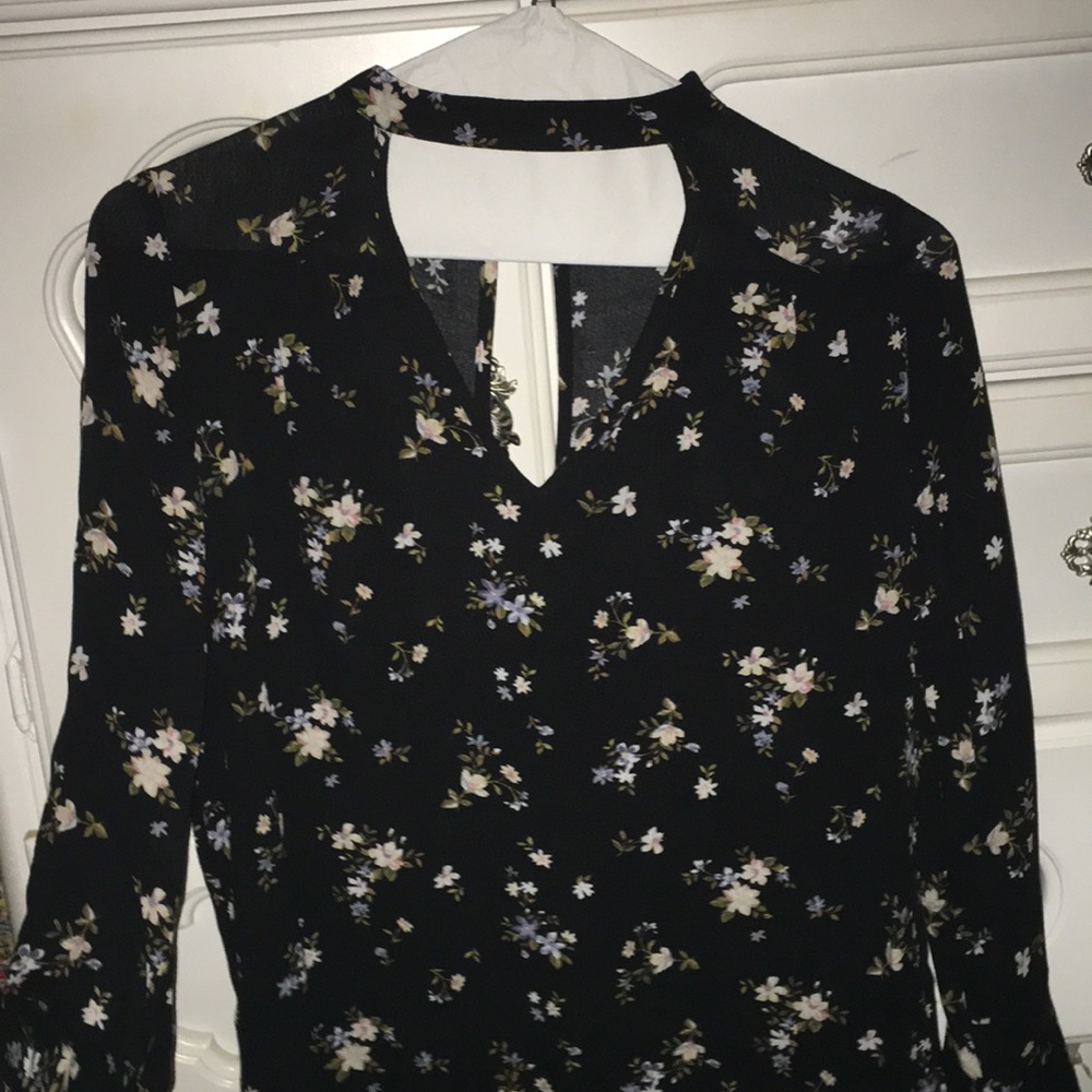 Floral High Neck Open Back Shirt