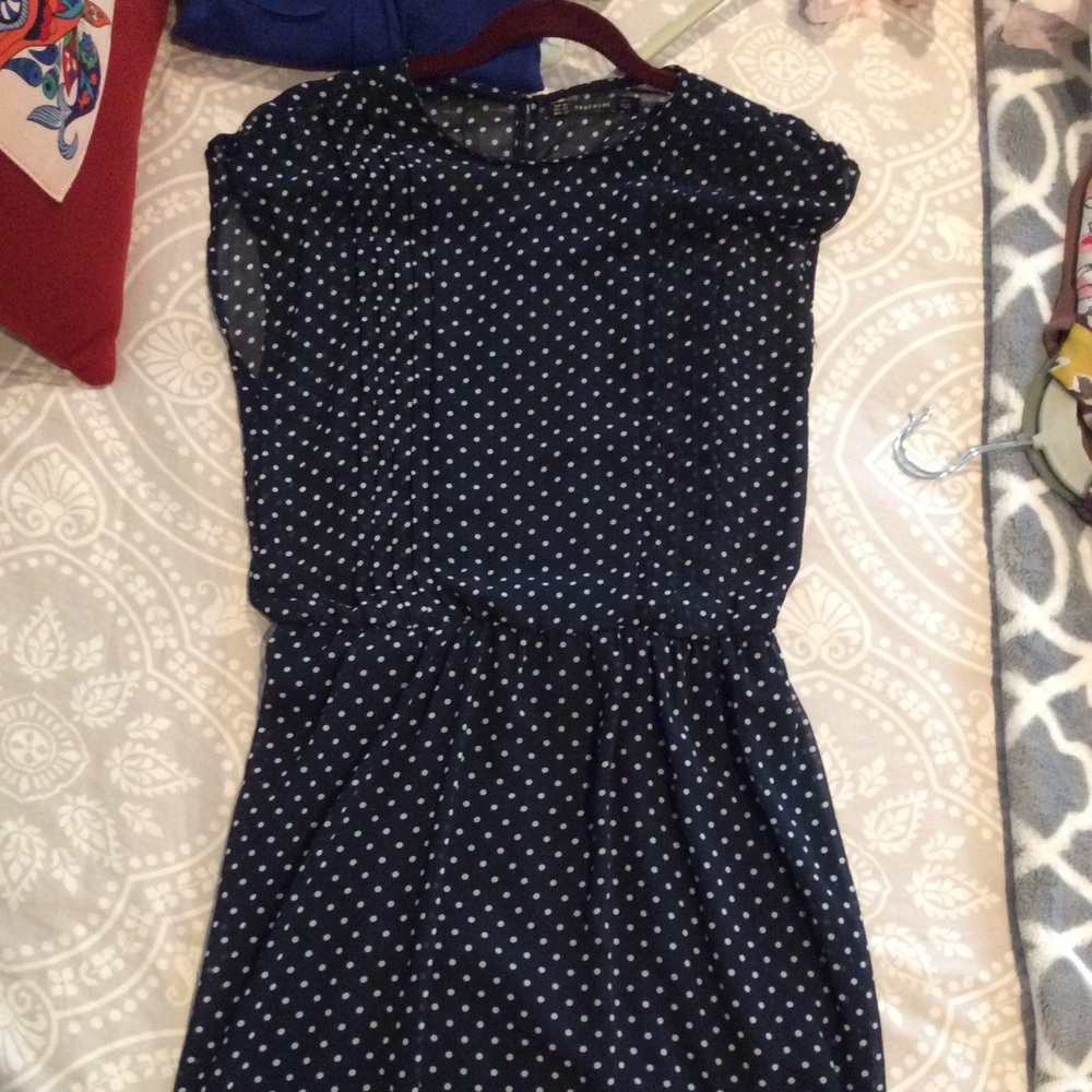 ZARA navy blue polka dot dress. Super cute