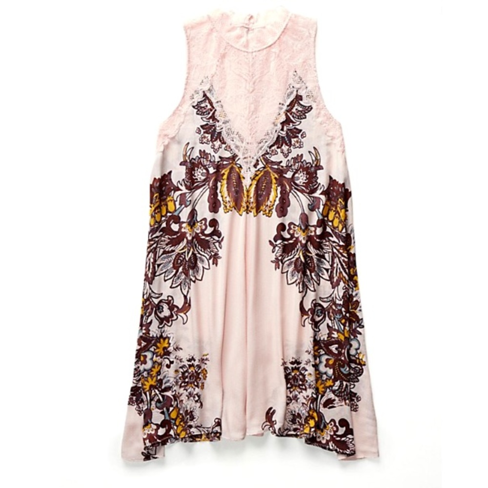 Scalloped Lace Mock Neck DRESS Marsha Printed Slip - Picture 6 of 8