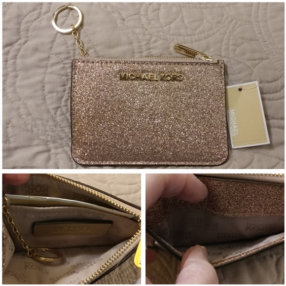 🆕 NWT Michael Kors Rose Gold Glitter Coin Pouch - Picture 2 of 3