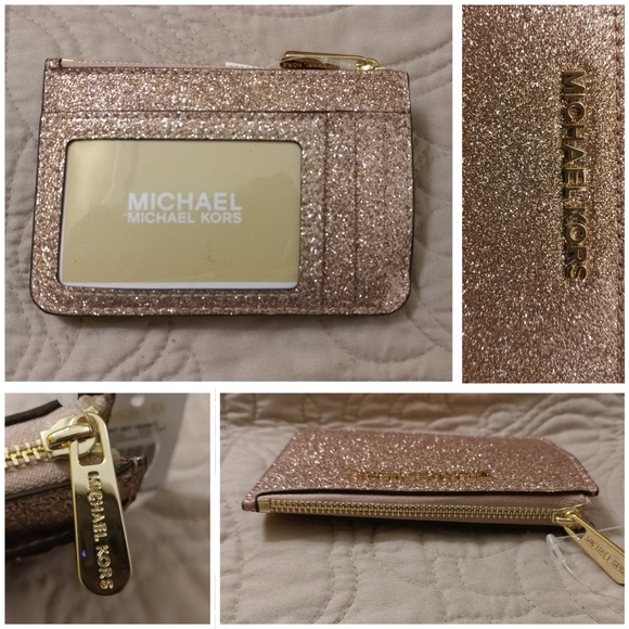 🆕 NWT Michael Kors Rose Gold Glitter Coin Pouch - Picture 3 of 3