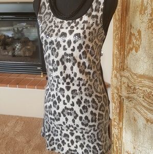 Velzera Black/Gray Leopard Sequin Tank.